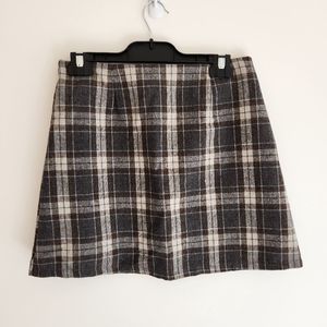 Gray and Brown Plaid Mini Skirt